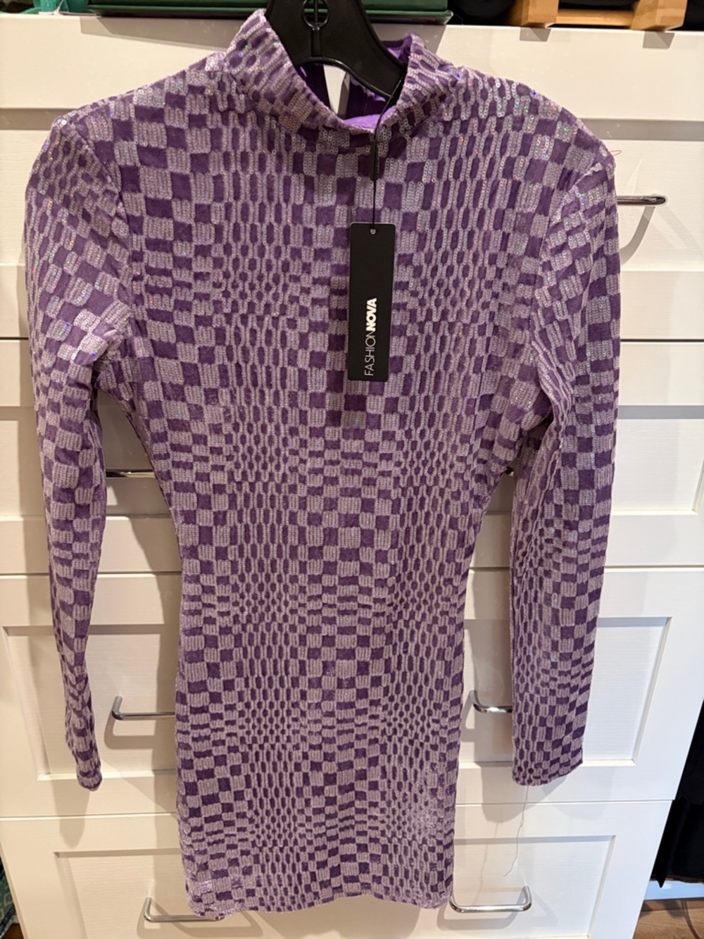 Fashion Nova Purple Sequin Knit Mini Dress